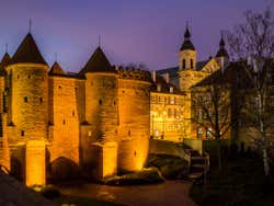 The Warsaw Barbacan at night